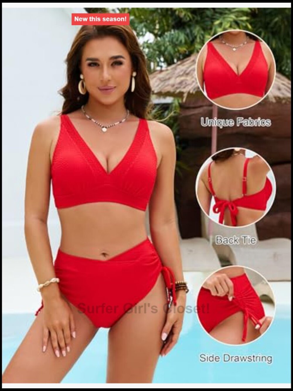 High Waisted Bikini Sets Two Piece Swimsuits Tummy Control Drawstring Swimwear - Picture 4 of 7